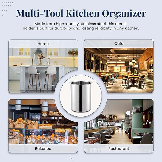 OCS Parts 6.75-Inch Kitchen Utensil Holders | Set of 3 | Stainless Steel Dishwasher Safe Kitchen Countertop Organizers