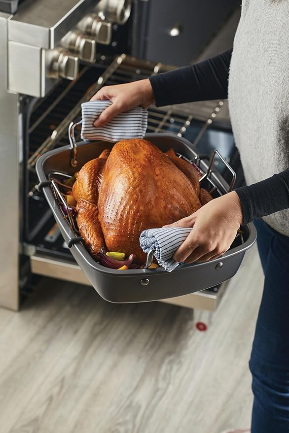 Circulon Nonstick Roasting Pan/Roaster with Rack - 17 Inch x 13 Inch,Gray,(Pack of 3)