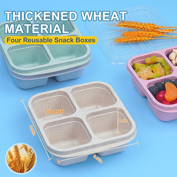 LCHLZZ 4 Pack Snack Containers, 4 Compartments Snackle Box Container, Meal Prep Reusable Lunchable Container for Adults, Microwave Dishwasher Safe, Food Storage Containers for Work Travel