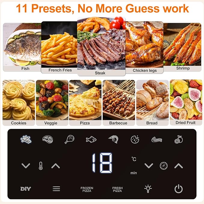 4.5QT Air Fryer Pizza Oven with 11 Presets, Air Fryers with Dual Heating & 360° Airflow | Viewing Window | Touch Display, Nonstick Airfryer for Roast, Bake, Dehydrate, Microwave, Reheat & More