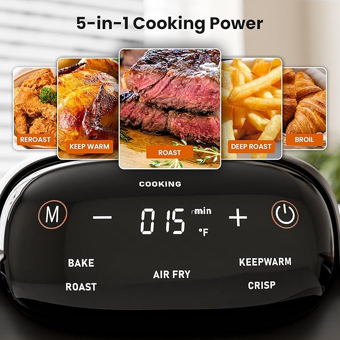 Kismile Glass Air Fryer, Upgraded 5-in-1 Portable Air Fryer with Dual Glass Bowls, 4.7QT & 2.6QT Containers & Lids, Adjustable Temp & Time, Freezer & Dishwasher Safe, Bake, Air Fry, Keep Warm & Crisp