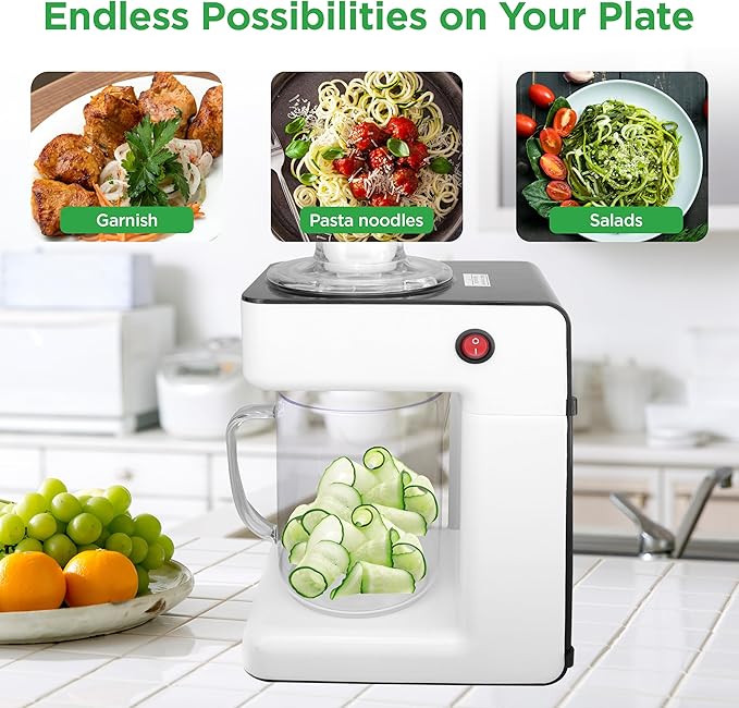 NutriChef Electric Vegetable Spiralizer – 3-Blade Zucchini Spiralizer Noodle Maker, Veggie Spiral Slicer for Healthy Zoodles, Salad, Pasta, & Garnishes – Dishwasher-Safe, Food-Grade Design