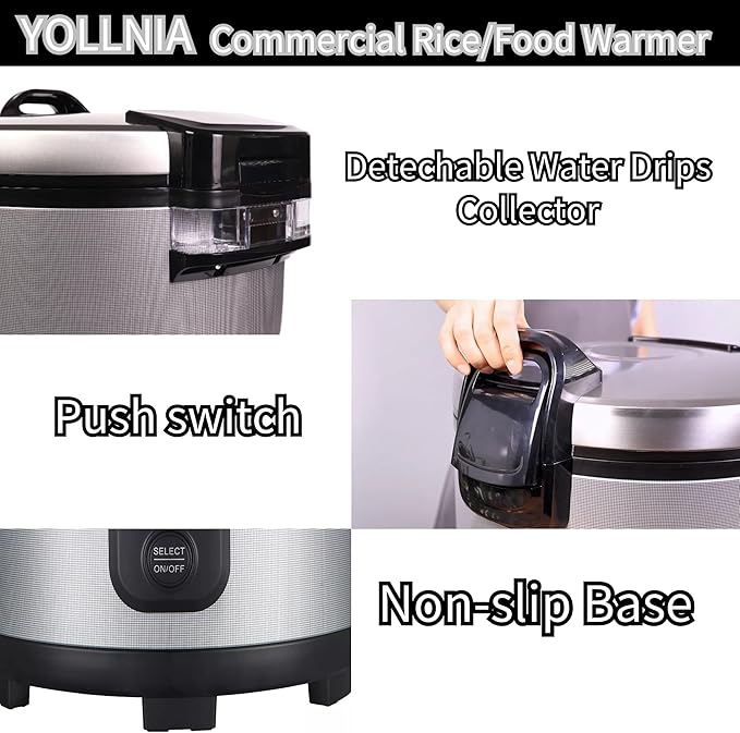 55 Raw/110 Cup Commercial Rice Warmer(Not Rice Cooker) Portable 18.1QT Big Rice Warmer / 122℉- 178℉ Adjustable Temperature/ 130W/ Non-Stick Inner Pot