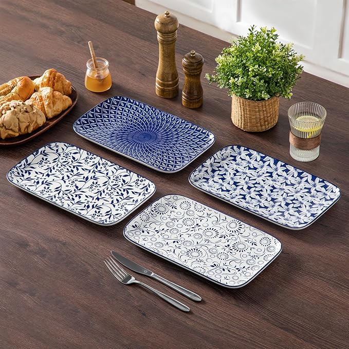 vancasso Porcelain Serving Trays for Party, Serving Platters Set of 4,Serving Dishes for Entertaining, Ceramic Party Trays and Platters for Serving Food, 12" Inch, Series SELENE