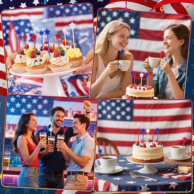 Jansun 36 Pcs 4th of July Patriotic Cocktail Stirrers, Red White and Blue Drink Stirrers Plastic Swizzle Sticks Reusable Coffee Stirrers Stir Sticks for Fourth of July Independence Day Party Supplies