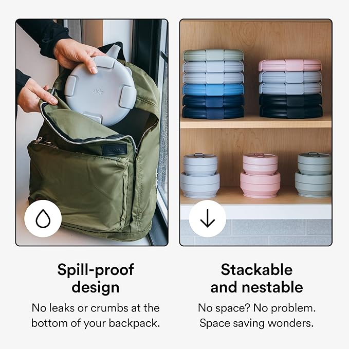 STOJO Collapsible Bowl - Translucent Eucalyptus, 36oz - Reusable Silicone Bowl for Hot and Cold Food - Perfect for Travel, Meal Prep, To-Go Lunch, Camping & Hiking - Microwave & Dishwasher Safe