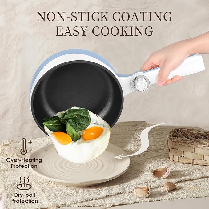 Audecook Hot Pot Electric, 1.7L Mini Electric Skillet Portable Nonstick Sauté Pan with Power Adjustment, Ramen Cooker Travel Multicooker for Steak/Soup/Egg/Oatmeal/Noodles