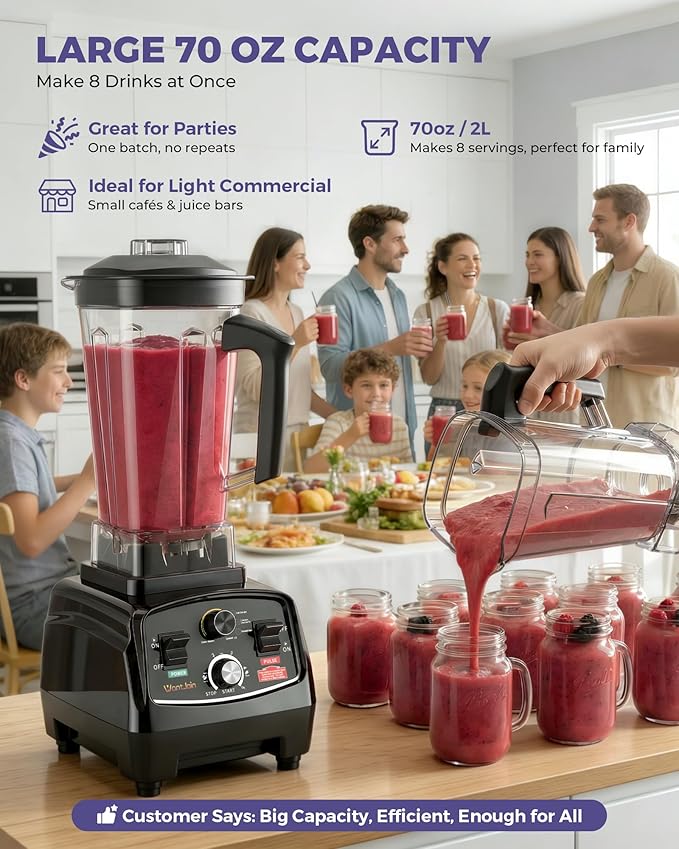 WantJoin Professional Blender, ETL listed 70oz Commercial Blender for kitchen Max 1800W High Power Home and Commercial with Timer, Smoothie Maker 2200ml for Crushing Ice, Frozen Dessert, Soup,fish