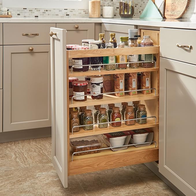 Rev-A-Shelf 10.25" Pullout Storage Organizer for Base Kitchen/Bathroom Cabinets w/Soft-Close Full Extension Slides & Adjustable Shelves, 448-BCSC-9C