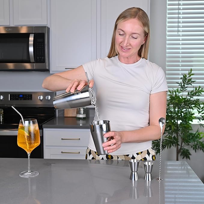 Bartender Cocktail Mixing Kit, Silver Barware Set, Professional Bar Tools with Bottle Opener and Shaker