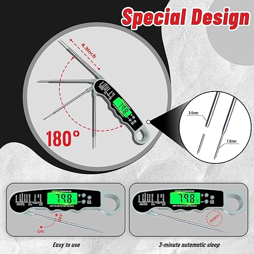 Meat Thermometer Digital, Instant Read Meat Thermometer with Backlight & Magnet for Kitchen, Beef, Grill, Turkey,IP67 Waterproof Cooking Thermometer，Suitable as Stocking Stuffers for Men