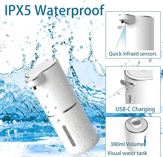 Automatic Soap Dispenser – Touchless Foaming Soap Dispenser 400ml USB Rechargeable Dispenser Electric Wall Mounted 4levels Adjustable Foam Dish Soap Pump for Bathroom Kitchen