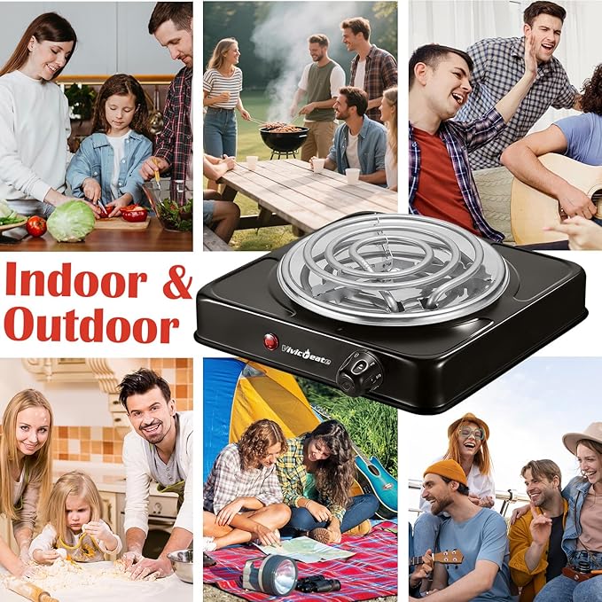 Vivicreate Electric Hot Plate, Portable Countertop Electric Cooktop, Adjustable Temperature Control, 110V Extra Burner for Apartment, Dorm, RV, Small Kitchen (Single Coil Burner)