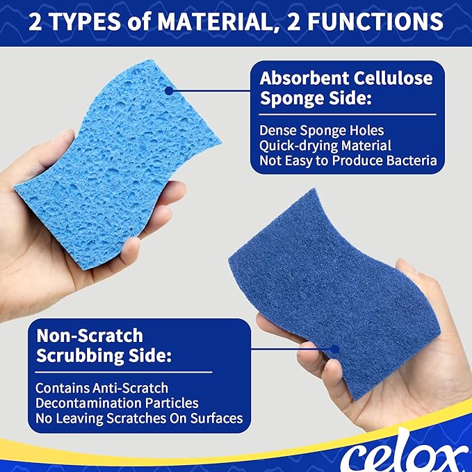 CELOX 24 Pack Non-Scratch Dish Sponge and Dish Brush with Soap Dispenser for Cleaning Pots, Dishes, Bowls, Gray