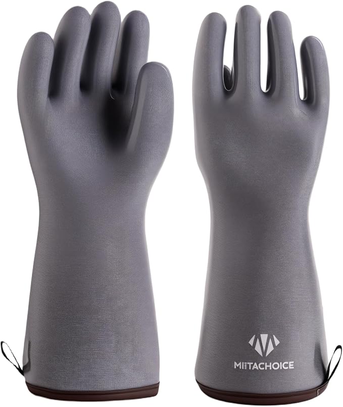 XXL Liquid Silicone BBQ Gloves - Heat Resistant Gloves for Grilling 662°F, 13.8" Extra Long Waterproof Smoker Oven Mitts with Cotton Liner, Meat Handling Accessories for Big Hands, Grey
