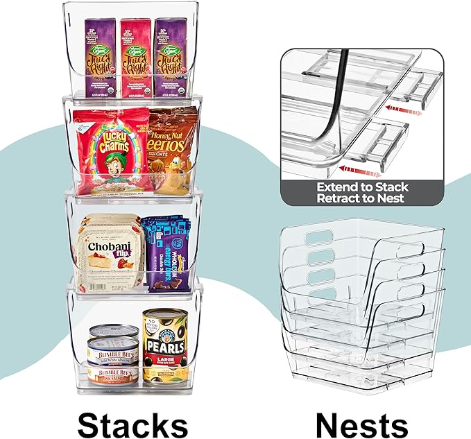 Sorbus Stackable Storage Bins Open Front, Clear Stackable Storage Bins, Pantry Bins for Storage and Organization, Acrylic Stackable Bins for Kitchen, Clear Pantry Organizer Bins (Small Square 2 Pack)