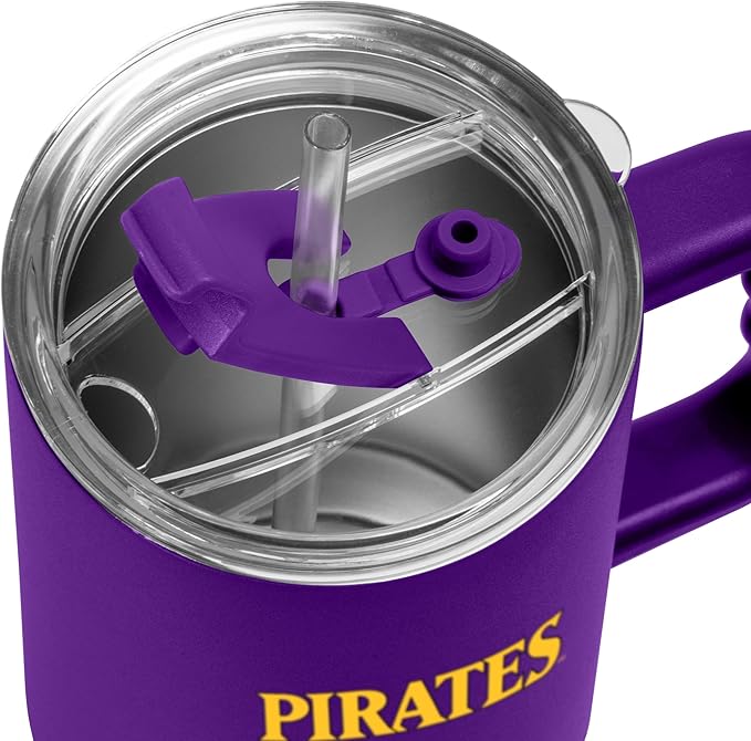 Logo Brands NCAA 40 oz Tumbler with Handle -Stainless Steel Insulated Travel Tumbler with Straw Lid – Powder Coated, Leak-Resistant, Keeps Drinks Hot/Cold – Great for Tailgating, or Everyday Use