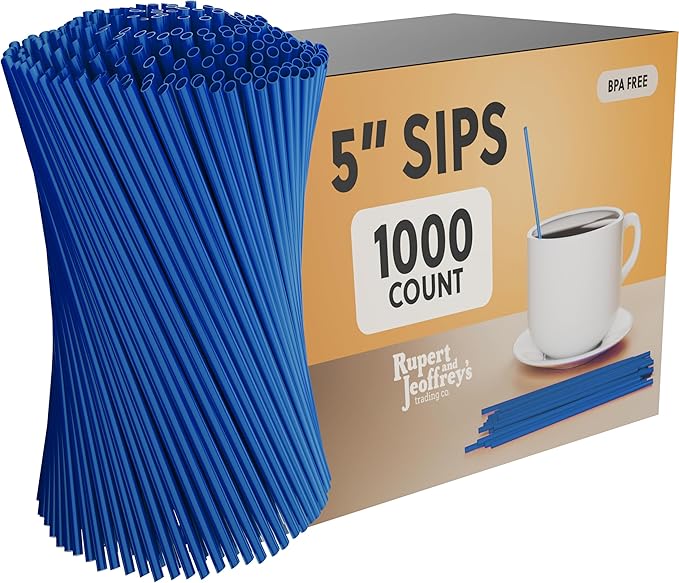 Disposable Plastic Coffee Stirrer Straw - 5 Inch Sip Stir Stick (Blue, 1000)