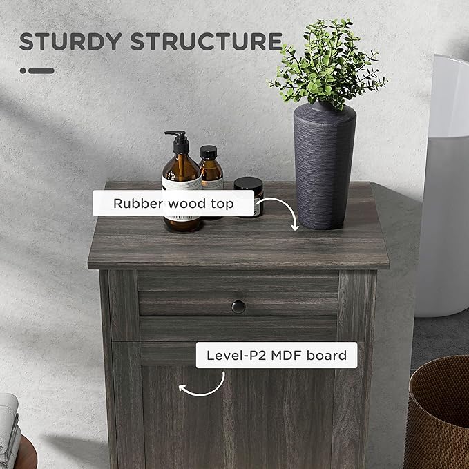 HRVEOCEI Single Tilt Out Trash Can Cabinet for 10 Gallon, Trash Can Holder Cabinet with Drawer, Farmhouse Garbage Cabinets for Kitchen Living Room, Easy to Clean (Light Gray)