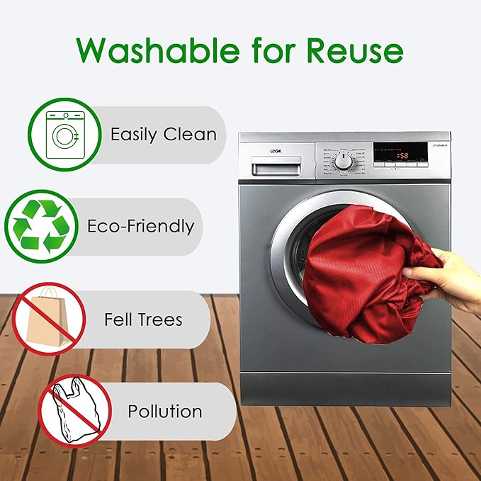 BeeGreen Christmas Red Reusable Grocery Bags Wholesale Red Reusable Kitchen Bags Bulk Foldable-Machine Washable with Zipper Storage Pouch 50 Packs