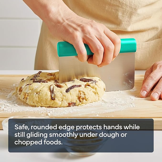 Misen Stainless Steel Bench Scraper - Versatile Food Scraper with Walnut Handle - Ideal for Kitchen, Pastry & Dough - Durable Cutting Board Scraper Tool - Effortless Transfer into Pots & Pans - Green