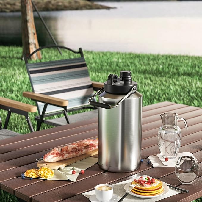 Kerilyn Insulated Gallon Jug with Handle, One Gallon, 128 Ounces, Stainless Steel, Large Double Vacuum Water Bottle for Hot & Cold Drinks, Wide Mouth, Sweat Proof, Great for Travel, Camping