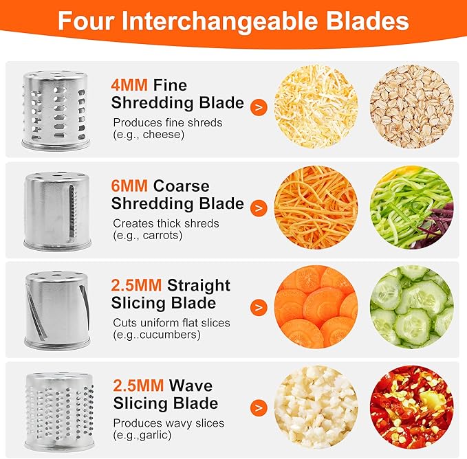 Stainless Steel Slicer Shredder for KitchenAid Mixer Attachment Vegetable & Cheese Grater Attachment with 4 Blades (Fine, Medium, Coarse, Slicer), with Knob, Dishwasher Safe, Durability
