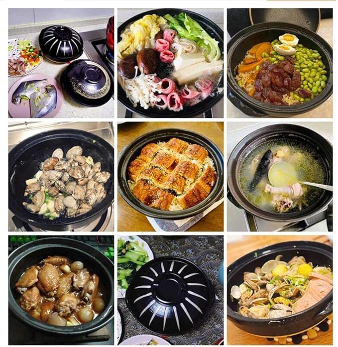 Round Casserole Dish Heat-Resistant Ceramic Casserole With Lid Soup Pot With Soup Pot Oil-Free Saucepan Japanese Donabe Hot Pot With Brushstroke Saucepan With Slow Stew W,B-0.9L