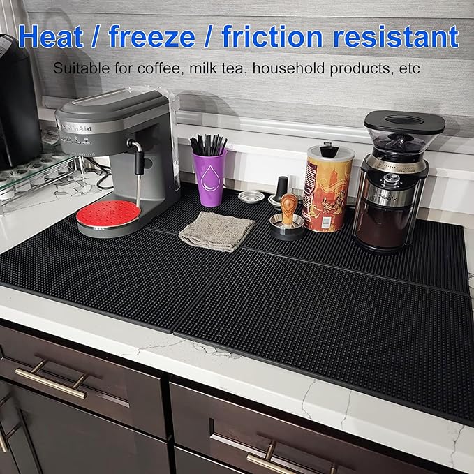 4 Pack Rubber Mats, 18" x 12" Black Bar Service Spill Mat for Countertop, Bartending, Efficient and Stylish Solution
