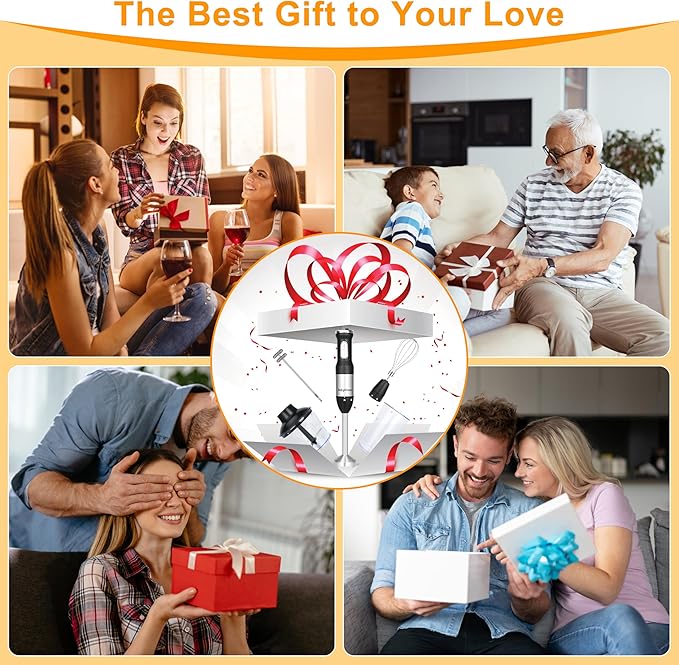 5 in 1 Immersion Hand Blender Mixer, [Upgraded] Handheld Stick Blender with 600ML Chopper, 800ML Beaker, Whisk and Milk Frother for Smoothie, Baby Food, Sauces Red,Puree, Soup (Black)