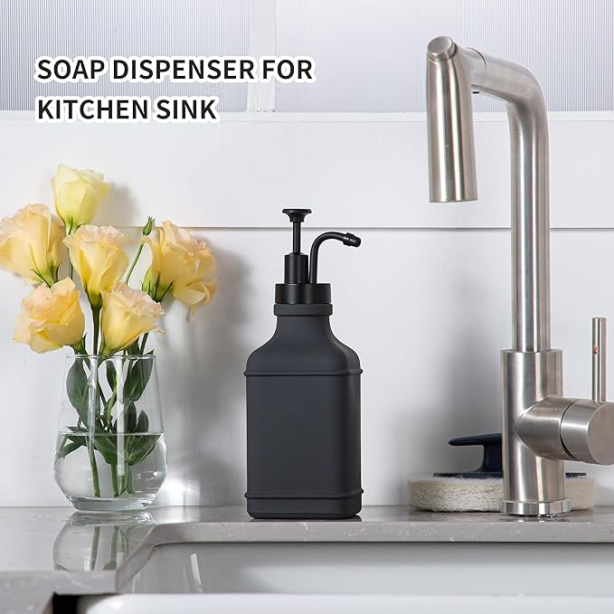 Enra Glass Soap Dispenser,17oz Gray Bathroom Soap Dispenser,Hand Liquid Soap Dispensers with Stainless Steel Pump for Bathroom,Kitchen(Dark Gray)