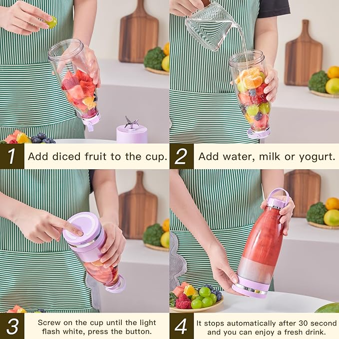 Smoothie Blender Personal Size Juicer 17oz Big Capacity USB-C Rechargeable (Lilac)