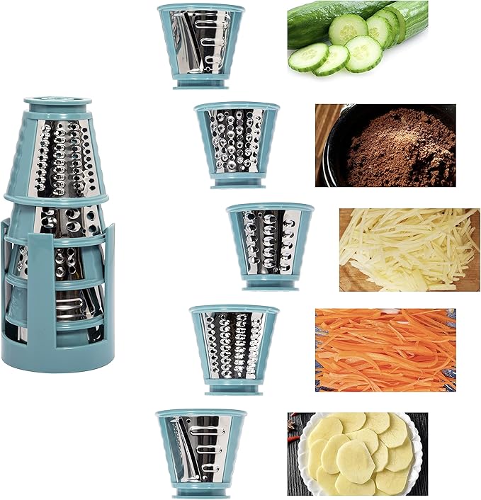 Electric Cheese Grater, Cheese Grater Electric, One-Touch Control Electric Grater Machine for Vegetable, Fruits, Potato, Electric Cheese Shredder, Salad Maker with 5 Free Attachments, Green, ASLATT