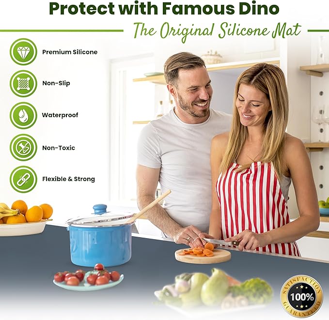Large Silicone Mat 28" x 20" Mat Thick Heat Resistant, Kitchen Counter Mat Waterproof - Coffee Machine, Glass Top Stove Cover Countertop Protector for Air Fryer, Baking mat (Grey)