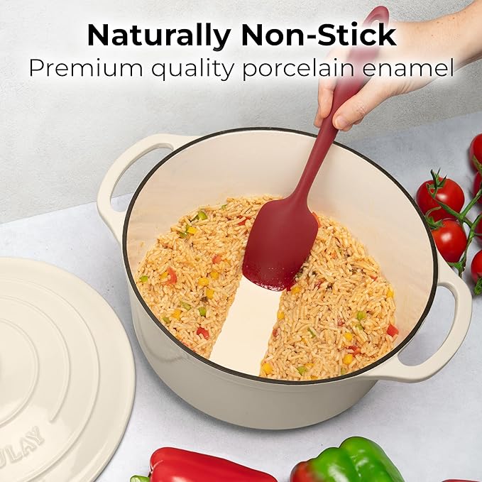 Zulay Kitchen 6 Quart Enameled Cast Iron Dutch Oven Pot with Lid – Premium Durability & Oven Safe up to 500°F – Heavy Duty Cookware Perfect for Bread Baking, Stews, Braising & Roasting - Ivory