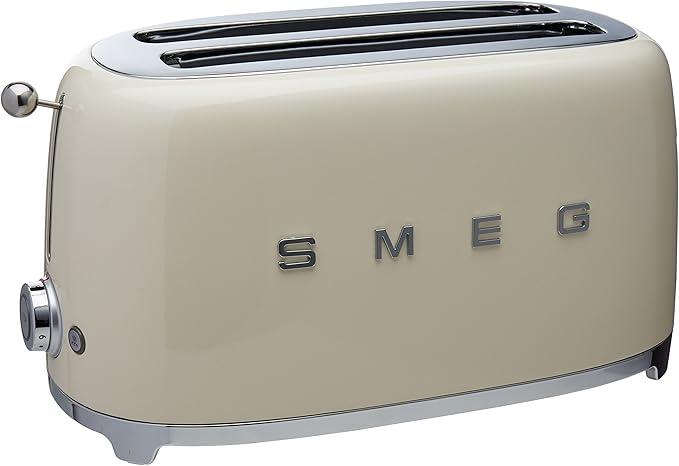 SMEG TSF02 4-Slice Toaster, 50s Retro Style, 2 Extra-Wide Long Slots, Bagel Defrost Reheat Functions, Stainless Steel - Cream