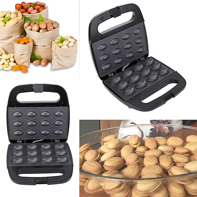 Electric Walnut Cake Maker,750W pcs Capacity Electric Walnut Cake Maker Automatic Mini Nut Waffle Bread Machine Sandwich Iron,Cooking Breakfast, Pan Oven,Gifts(American Plug)