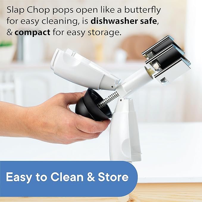 Slap Chop Original Japanese Stainless Steel Blades & Butterfly Opening Chopper - Manual Food Chopper for Salads & Vegetables - White