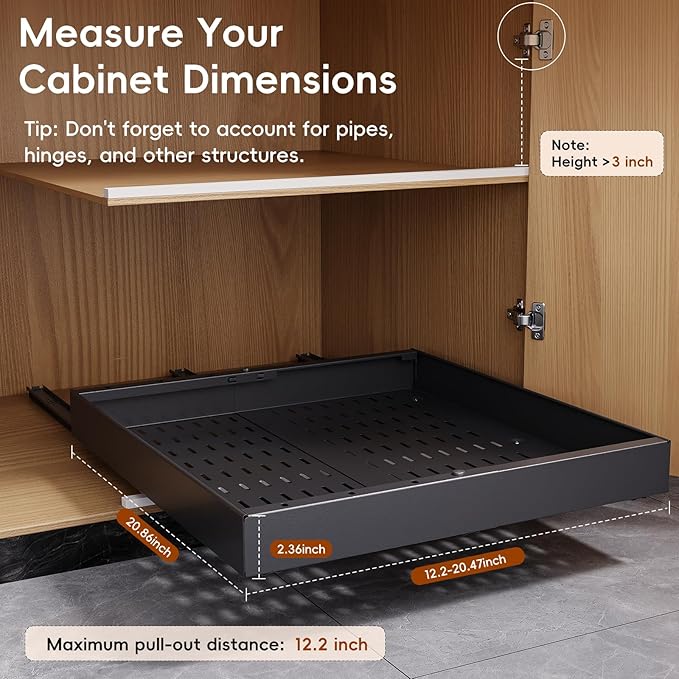 OneDream 2 Pack Pull Out Cabinet Organizer, 21" Deep Slide Out Drawers for Kitchen Cabinets, No Drill Adhesive Pull Out Drawers for Cabinets, Back Roll Out Shelves Adjustable Width 12.05"-20.4"