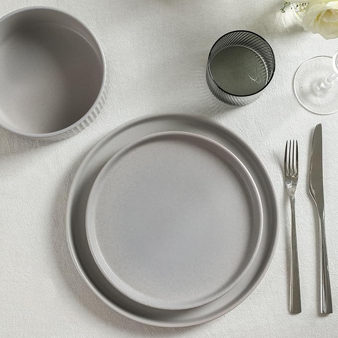 Stone Lain Haven Stoneware 24-Piece Dinnerware Set, Grey - Plates and Bowls Sets for 8, Elegant Dish Set, Includes Dinner Plates, Salad Plates Cereal Bowls, Microwave & Dishwasher Safe