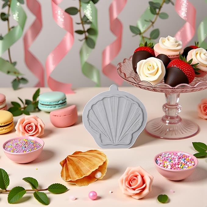 Gray Clam Shell Fondant Silicone Molds For Cake Decorating Cupcake Topper Candy Chocolate Gum Paste Polymer Clay Fondant and Gum Paste Molds Pastry and Baking Molds
