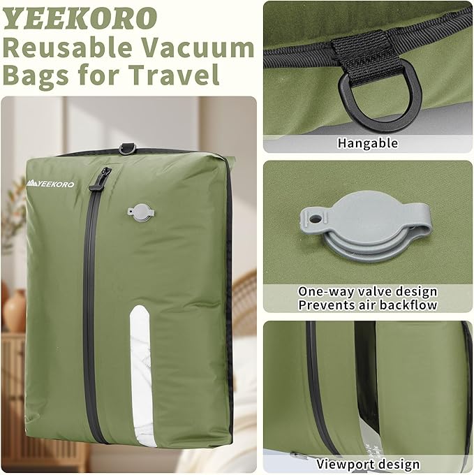 Vacuum Bag for Travel, Professional IPX8 Waterproof Reusable Vacuum Compression Bags for Travel Suitcases, Durable Space Saver Bag(2 PACK,With Pump)