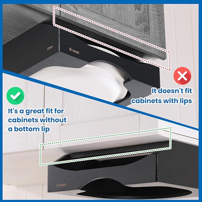 9-inch Paper Plate Dispenser Under Cabinet, Bamboo Paper Plate Holders, Kitchen Counter Vertical Plate Dispensers Holders Countertop Caddy(For 9-inch Plates, Black)