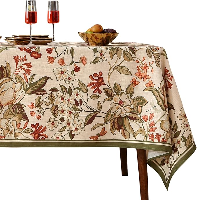 ISAENNE Designer Bohemian Linen Table Cloth for Rectangle Table,Colorful Floral Pattern Tablecloth,Wrinkle Resistant Decorative Tablecloths for Dining Thanksgiving Kitchen Party,55"*79"-Grace A