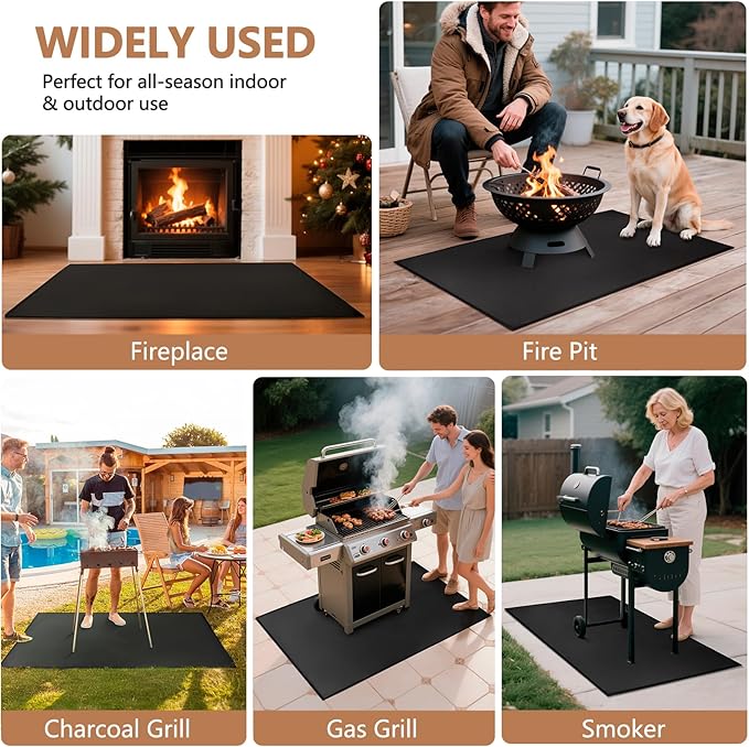 48x30 inch Under Grill Mats for Outdoor Grill, Double-Thickened Fireproof Patio Deck Protector Mat, Oil-Proof Waterproof BBQ Mat for Under Grill, Fireplace/Fire Pit Mat Grill Floor Pads