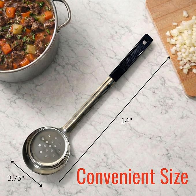 6 Ounce Slotted Stainless Steel Portion Control Ladle Spoon for Measuring and Serving; Commercial Grade Serving Scoops [Pack of 12]