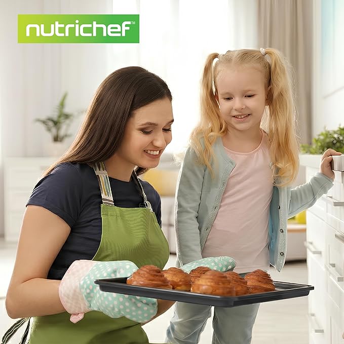 NutriChef 8 Piece Nonstick Bakeware Set | Carbon Steel Baking Pans for Oven | Includes Sheet Pan, Muffin, Loaf, Round and Square Cake Pan | Dishwasher Safe, Stackable Design Oven Safe up to 446°F