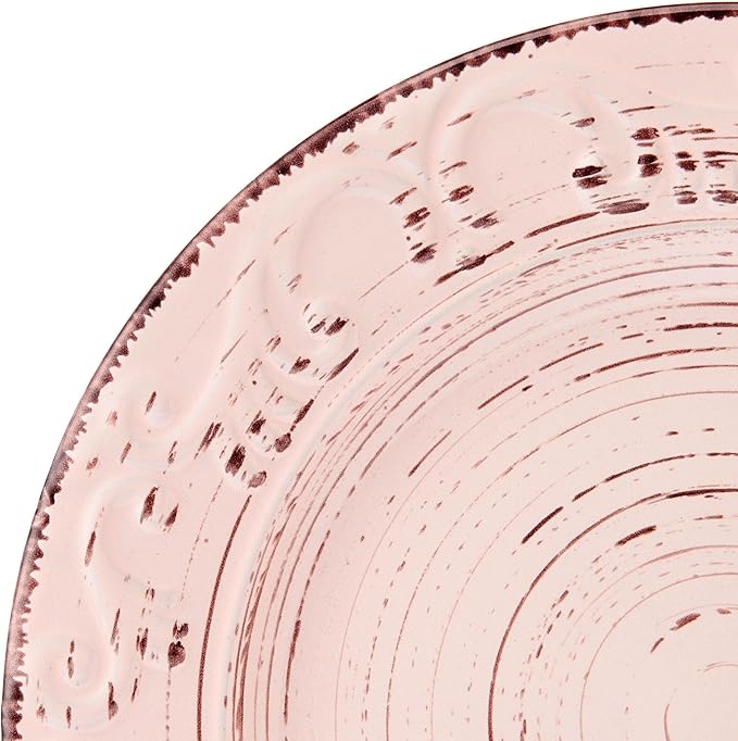Pfaltzgraff Pink Trellis 12-Piece Dinnerware Set, Stoneware Plates and Bowls Sets for 4, Dishwasher and Microwave Safe, Rustic Garden-Inspired Design