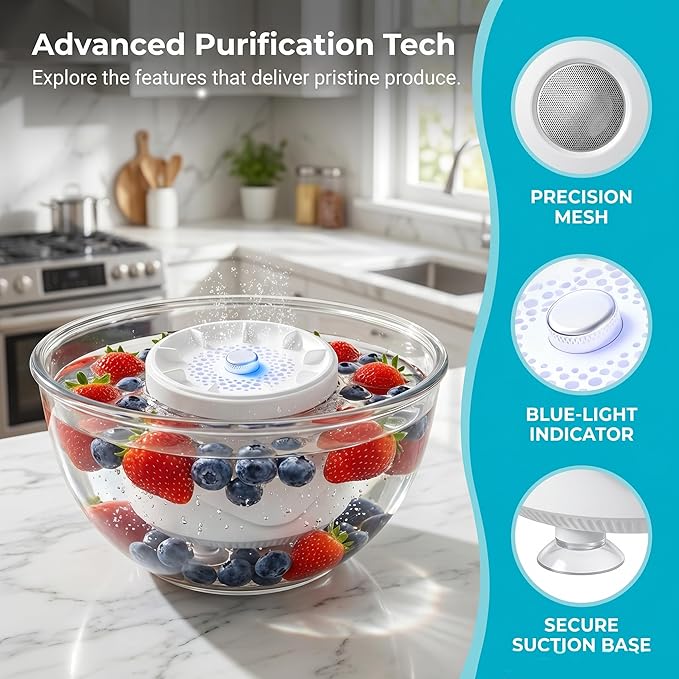 Fruit and Vegetable Washing Machine, Vegetable Purifier Titanium Electrolysis Fruit and Veggie Cleaning Machine, Fruit Cleaner Device for Home Kitchen Fruits, Vegetables, Meat and Tableware (1 Pcs)
