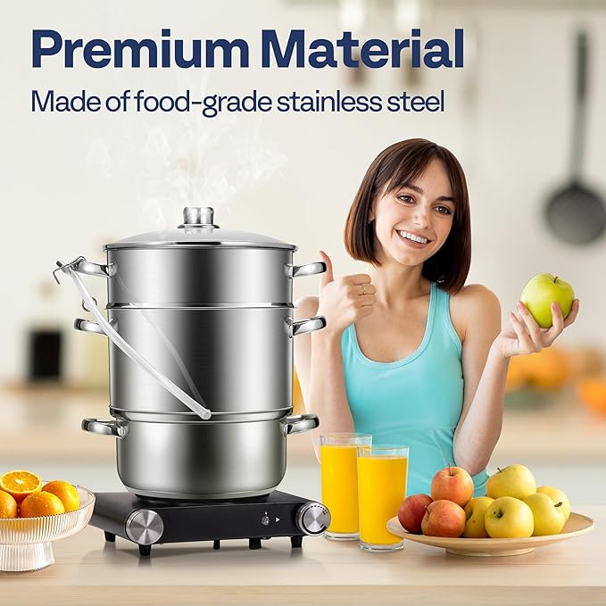 VIVOHOME Stand Mixer with Fermentation, One-Touch Presets, and 6 Qt Bowl, Red, and VIVOHOME Stainless Steel Juicer Steamer Pot 11 Qt with Tempered Glass Lid